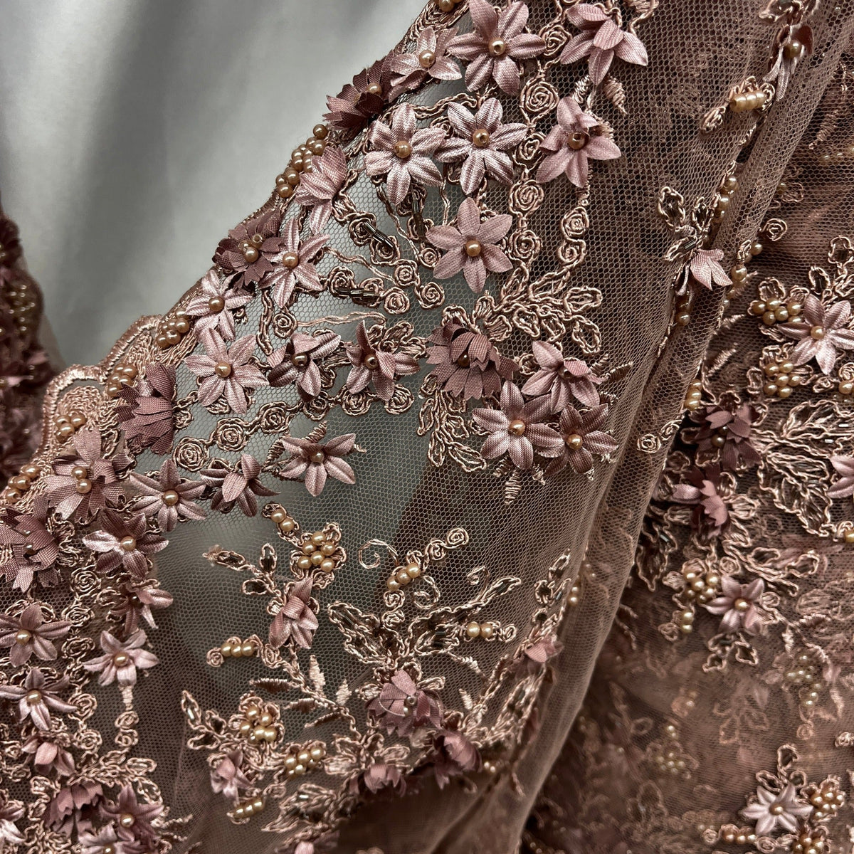 1 Yard Beaded 3D Floral Lace Fabric Embroidered on 100% Polyester Net Mesh 50" Wide