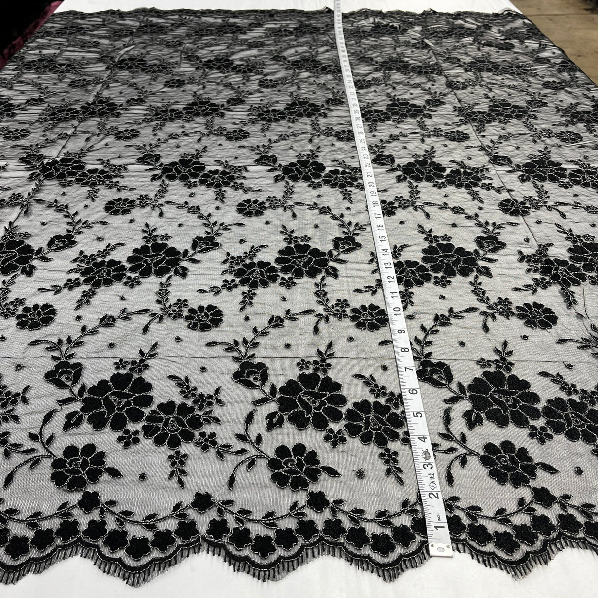 1 Yard Turquoise with Silver Lace Fabric Embroidered on Polyester Net Mesh 52 Inch Width