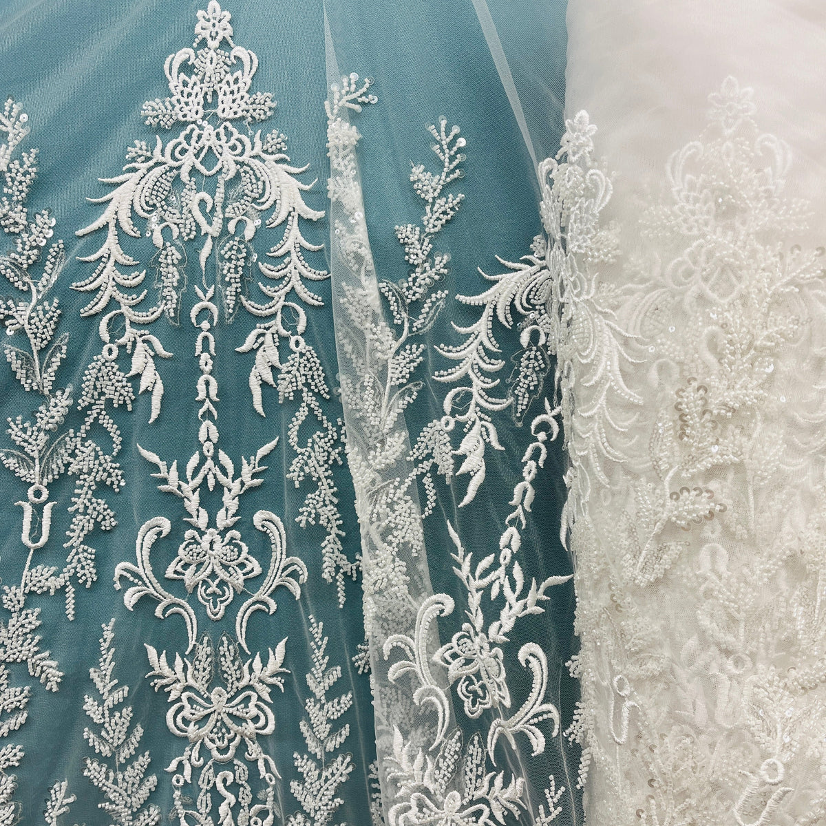 1 Yard 51 Inch Beaded Lace Fabric Embroidered on 100% Polyester Net Mesh