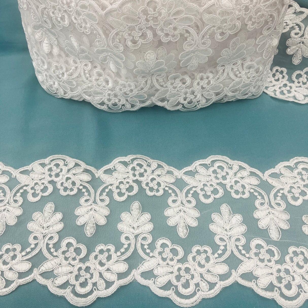 1 Yard Corded Double Sided Lace Trimming 100% Polyester Net Mesh 6″ Wide