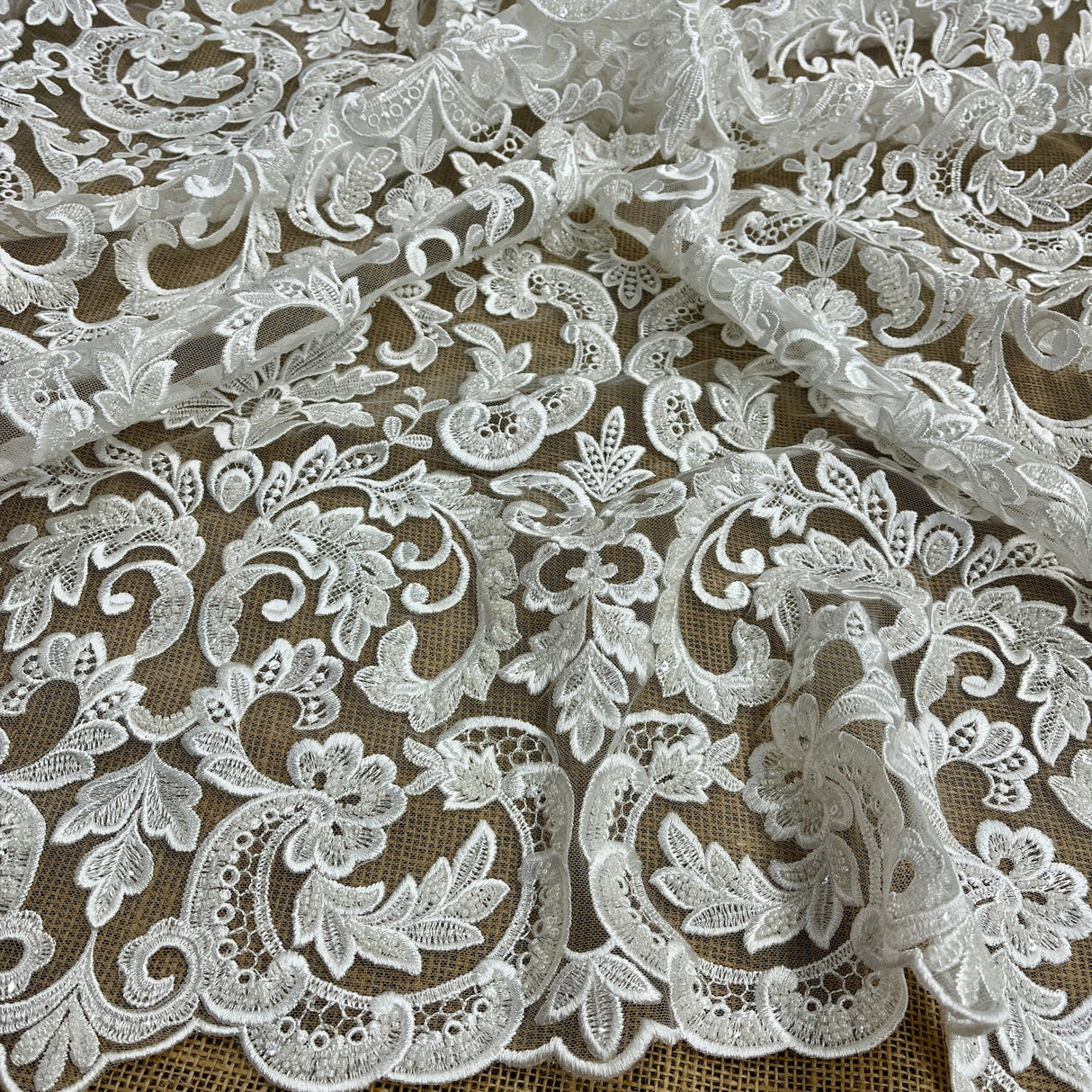 1 Yard Beaded Lace Fabric Embroidered on Polyester Net Mesh 51" Wide Elegant Special Occasion Fabric