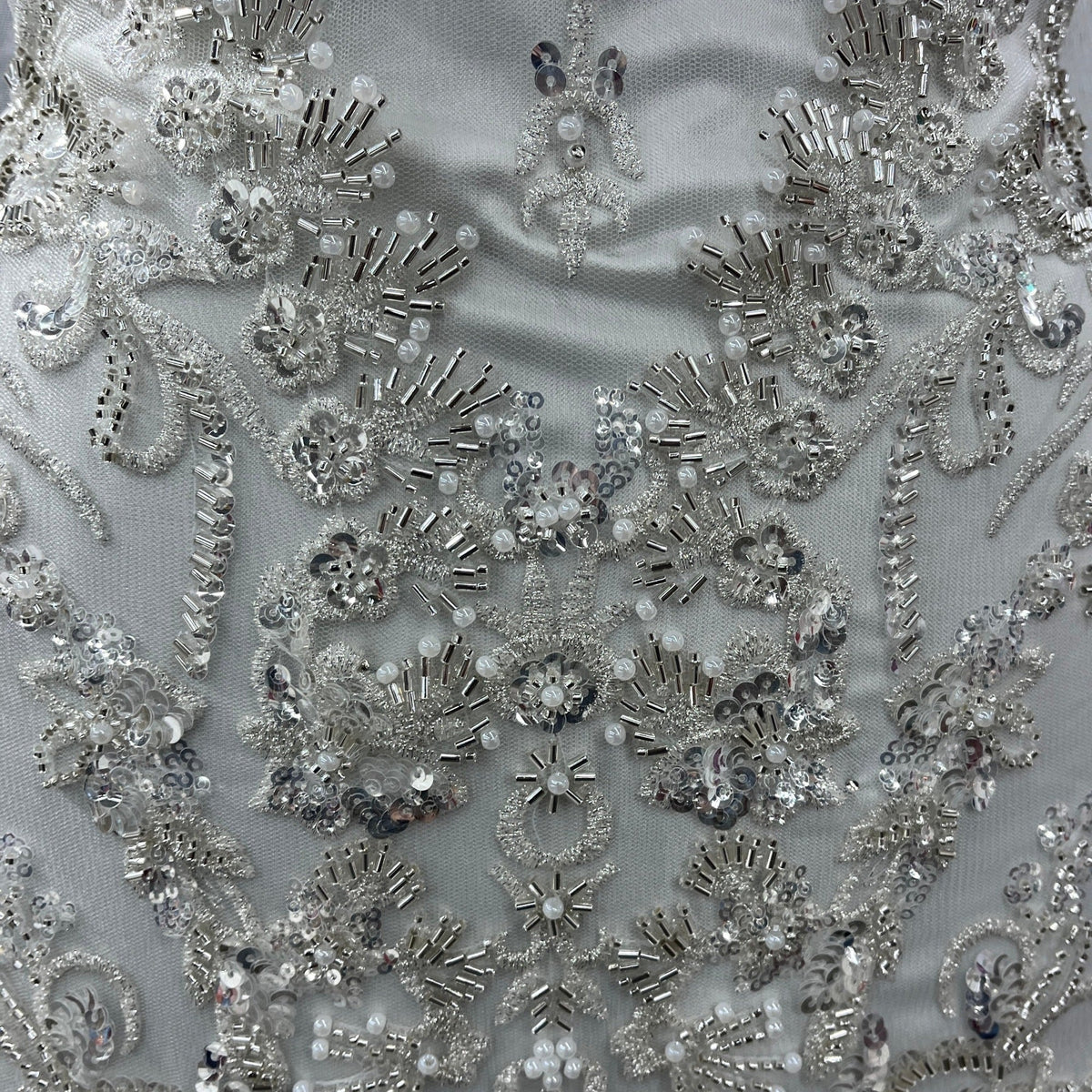 1 Yard Beaded Lace Embroidered 100% Polyester Net Sheer Bridal & Evening Dress Fabric