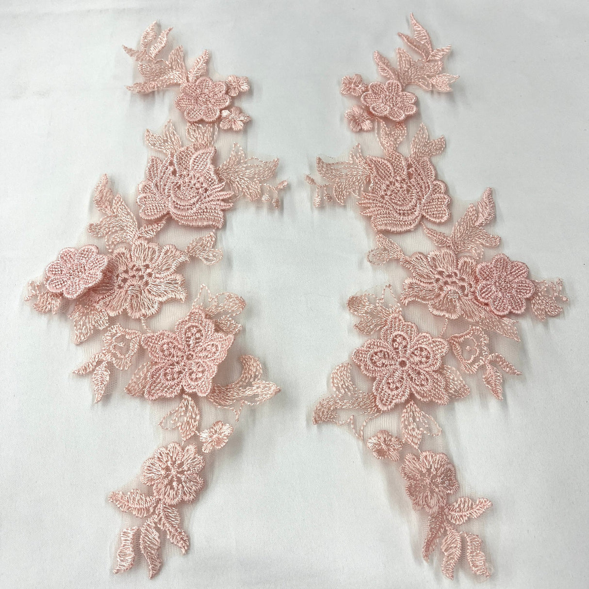 1 Pair 3D Floral Lace Applique Embroidered on 100% Polyester Net Mesh 12" x 4" Each Side