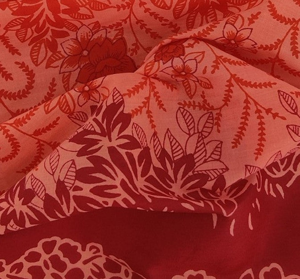 1 Yard Cotton Voile Fabric Double Border Fuchsia Orange Print 44/45" Width Apparel Fabric