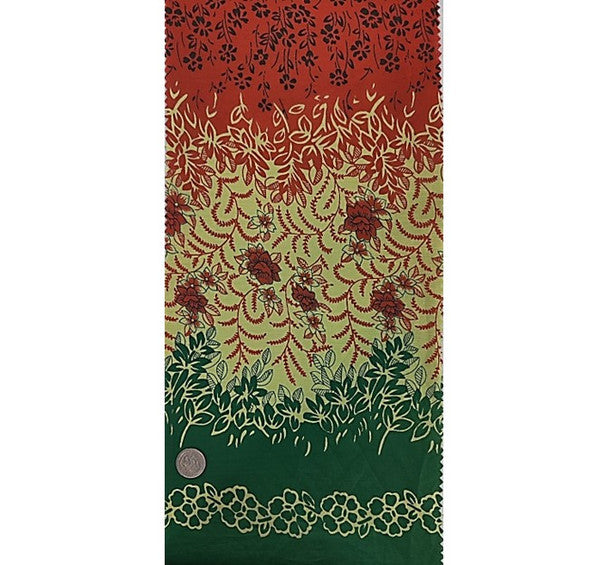 1 Yard Cotton Voile Fabric Double Border Green Orange Print 44/45" Width Apparel Fabric