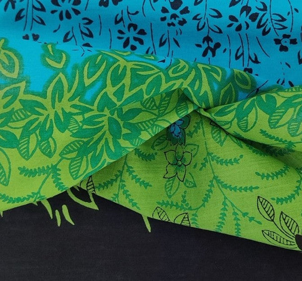 1 Yard Cotton Voile Fabric Double Border Navy Turquoise Print 44/45" Width Apparel Fabric