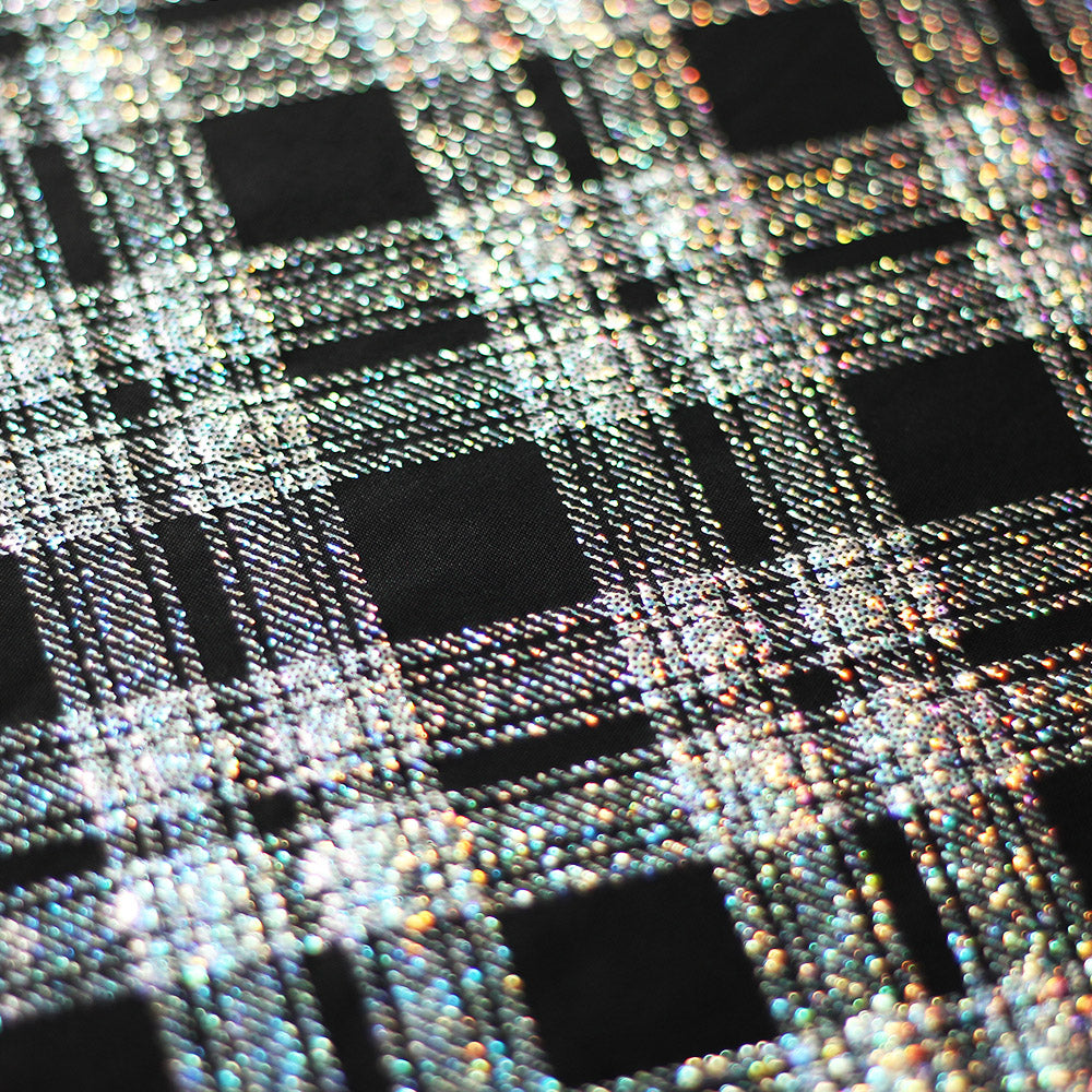 Starlight Plaid Polyester Spandex Fabric - Holographic Plaid, Turquoise, Black With Silver, Black With Gold, Black, 58/60" Width (1 Yard)