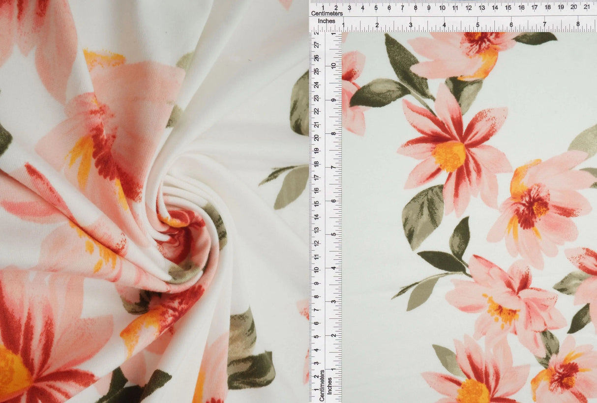 1 Yard DTY Brushed Floral Print Knit Fabric, 58/60'' Wide Polyester Spandex Blend