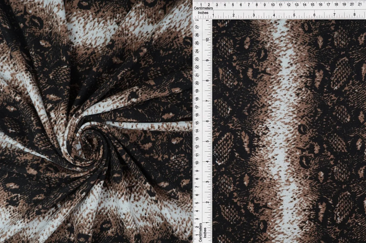 Mocha Snake Print DTY Brushed Knit Fabric 1 Yard Soft Stretch Lightweight 58/60" Wide