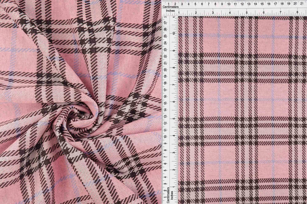 1 Yard Knit Jacquard Plaid Fabric 240 GSM, 58/60'' Wide Polyester Spandex Blend
