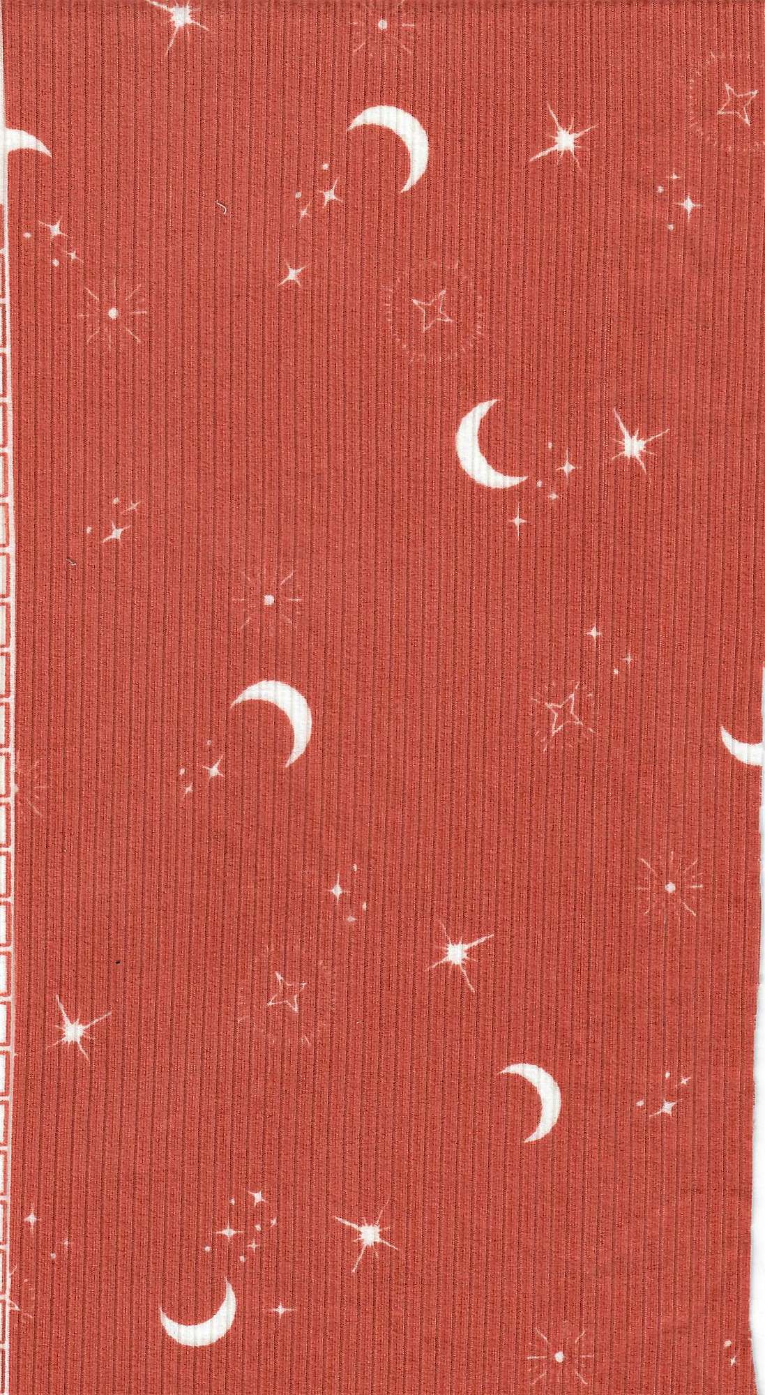 1 Yard Polyester Spandex Yummy Rib Knit Fabric Star Moon Print Soft Stretch 58/60" Width