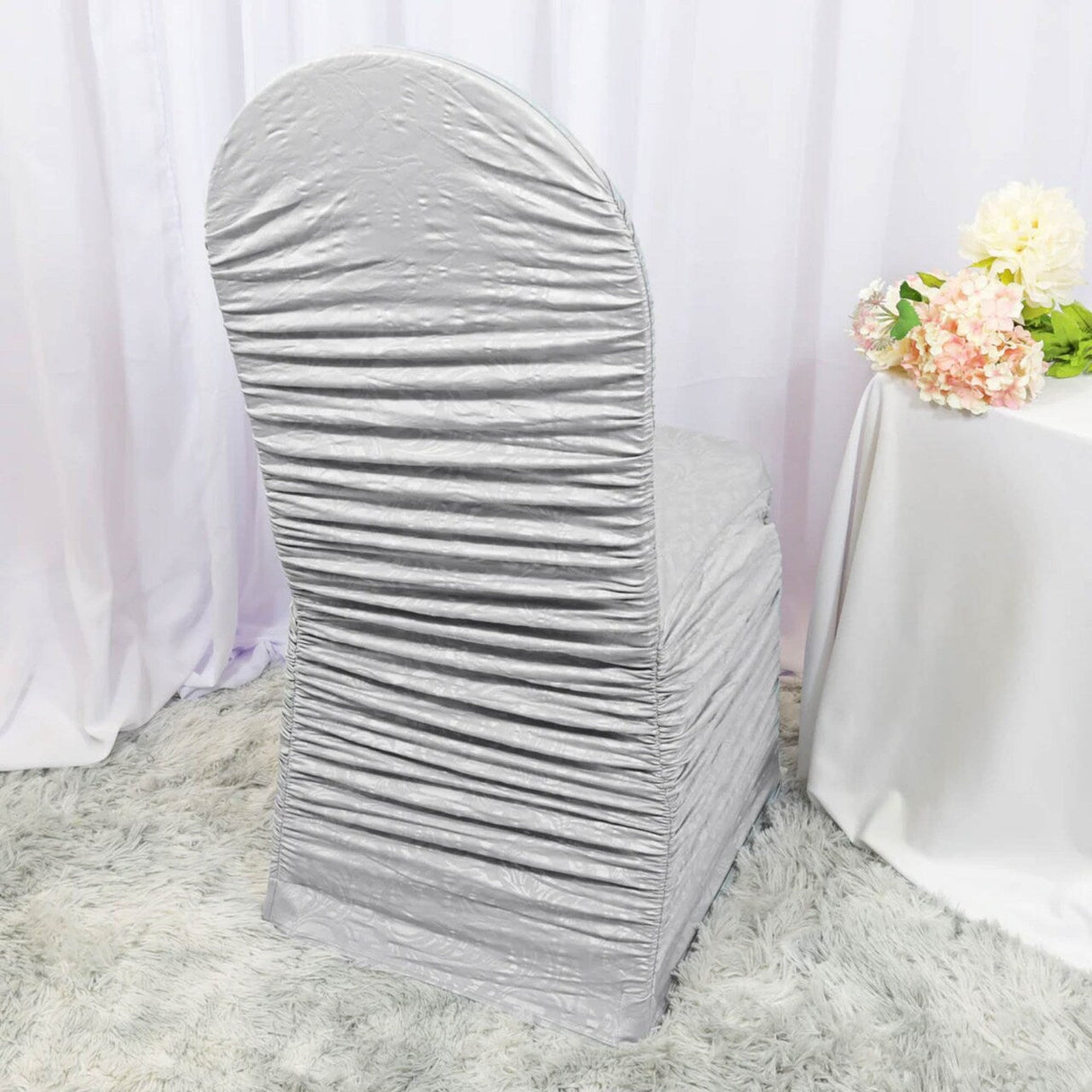 1 Piece Retro Rouge Embossed Spandex Event Chair Cover Silver