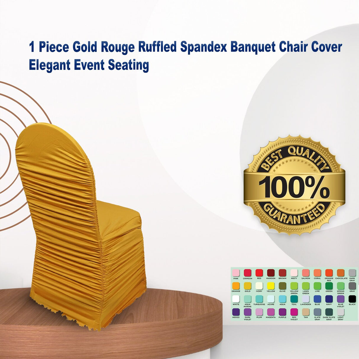 1 Piece Gold Rouge Ruffled Spandex Banquet Chair Cover Elegant Event Seating