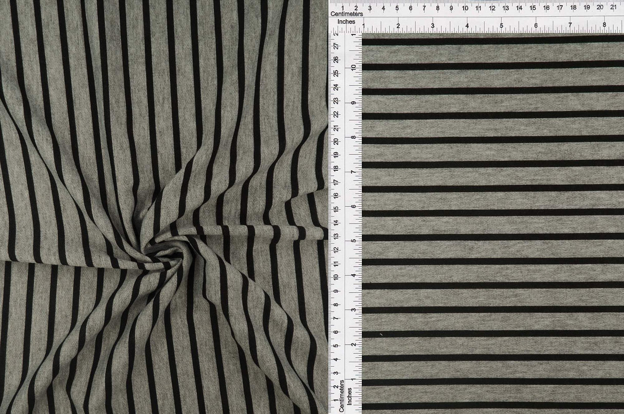 1 Yard French Terry Stripe Print Knit Fabric, 58/60'' Wide Poly Rayon Spandex Blend
