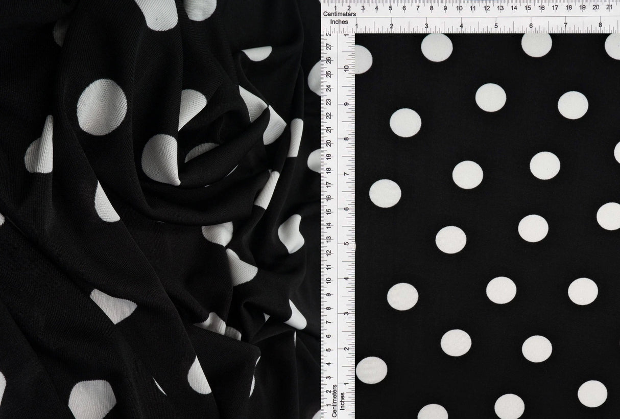 Slinky Rib Knit Fabric Polka Dot Print, 1x1 Stretch Soft & Drapey 52/54" Wide