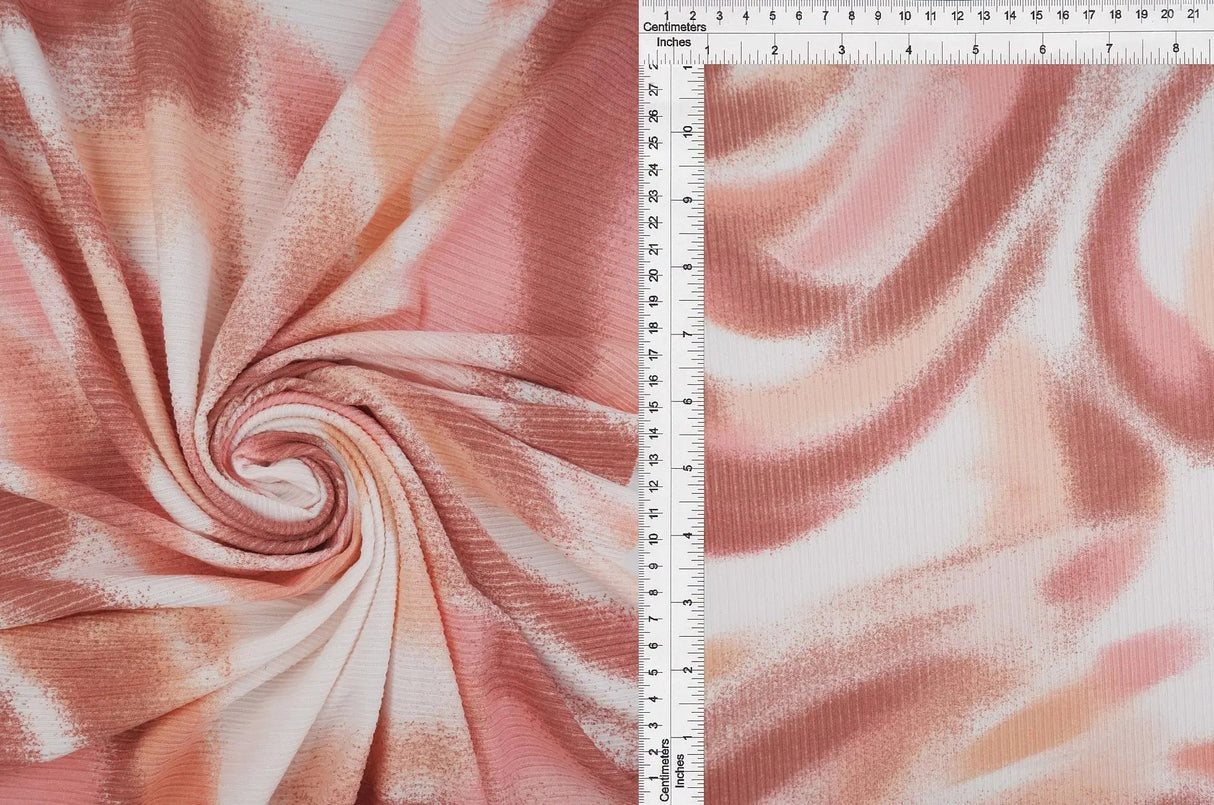 1 Yard Polyester Spandex Yummy Rib Knit Fabric Abstract Marble Print Soft Stretch 58/60" Width