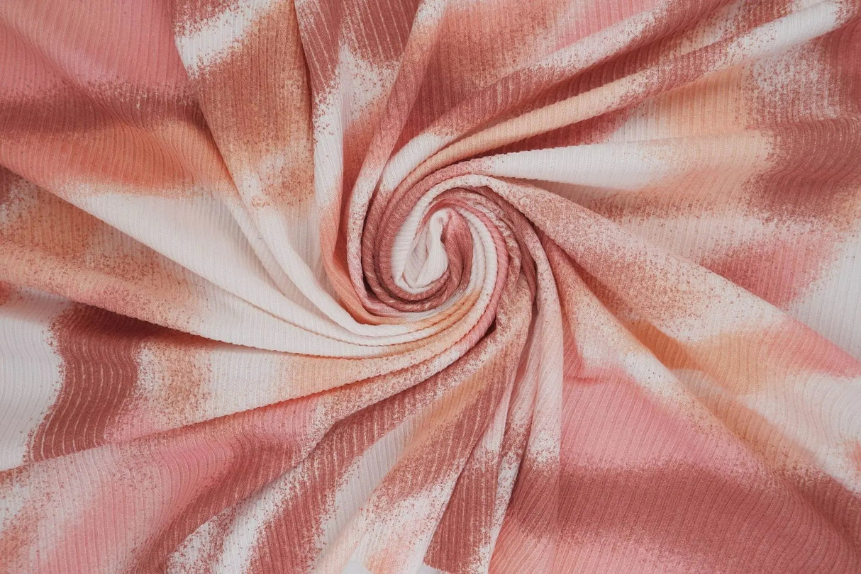 1 Yard Polyester Spandex Yummy Rib Knit Fabric Abstract Marble Print Soft Stretch 58/60" Width