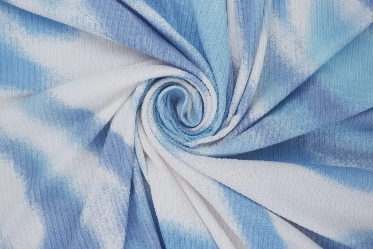 1 Yard Polyester Spandex Yummy Rib Knit Fabric Abstract Marble Print Soft Stretch 58/60" Width