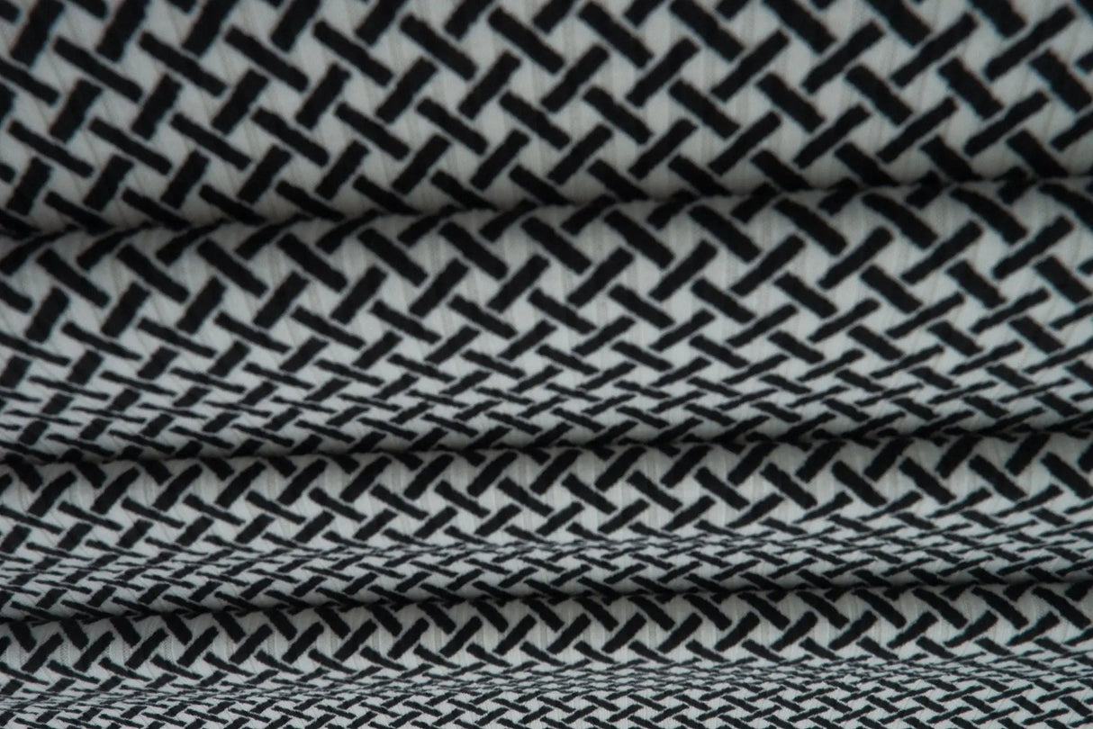 4x2 Yummy Rib Retro Geometric Fabric, Stretch Knit Windowpane Print 58/60" Wide