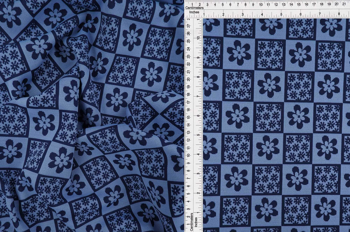 58/60" Double Knit Jacquard Flower Checker Fabric 97% Polyester 3% Spandex 220 GSM Yard
