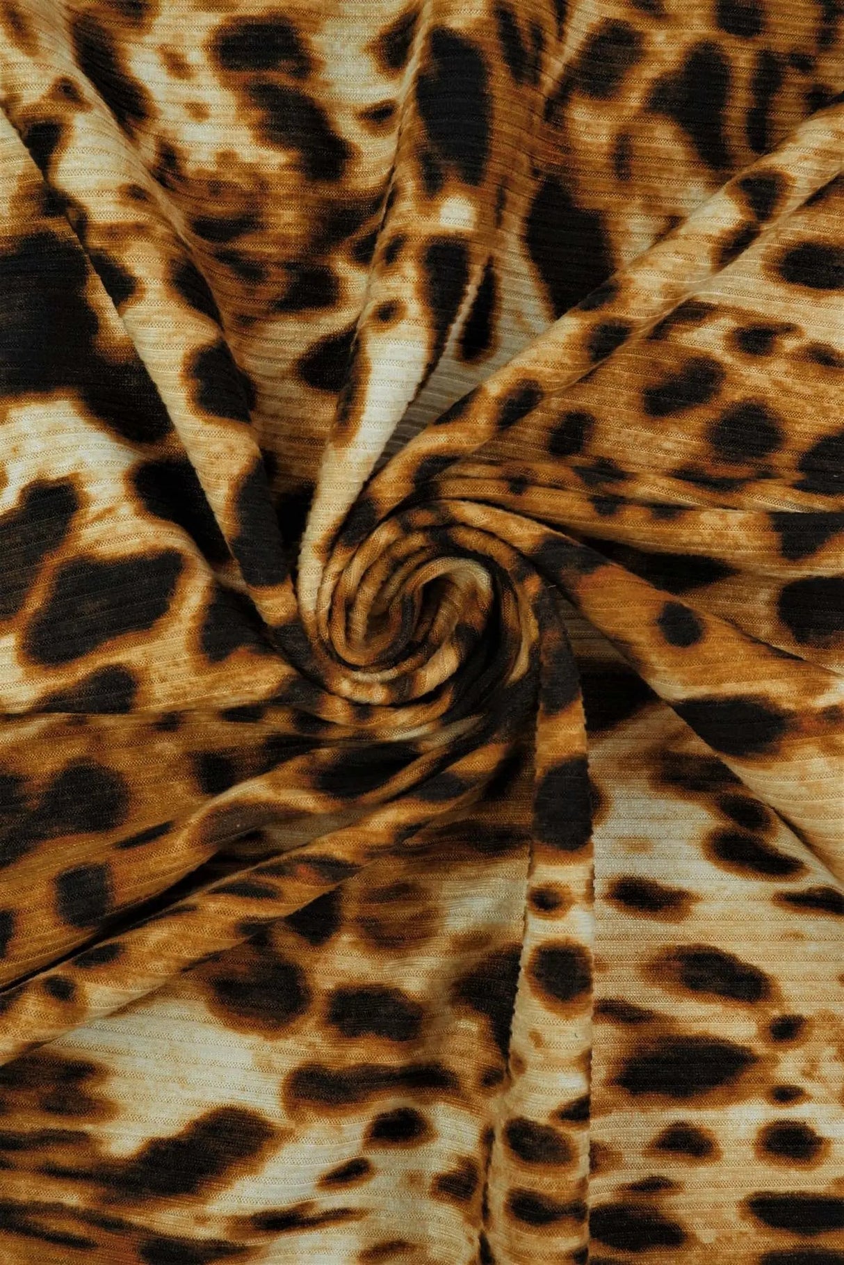 4x2 Yummy Rib Animal Leopard Print Knit Fabric, Soft Stretch Polyester Spandex 58/60” Wide
