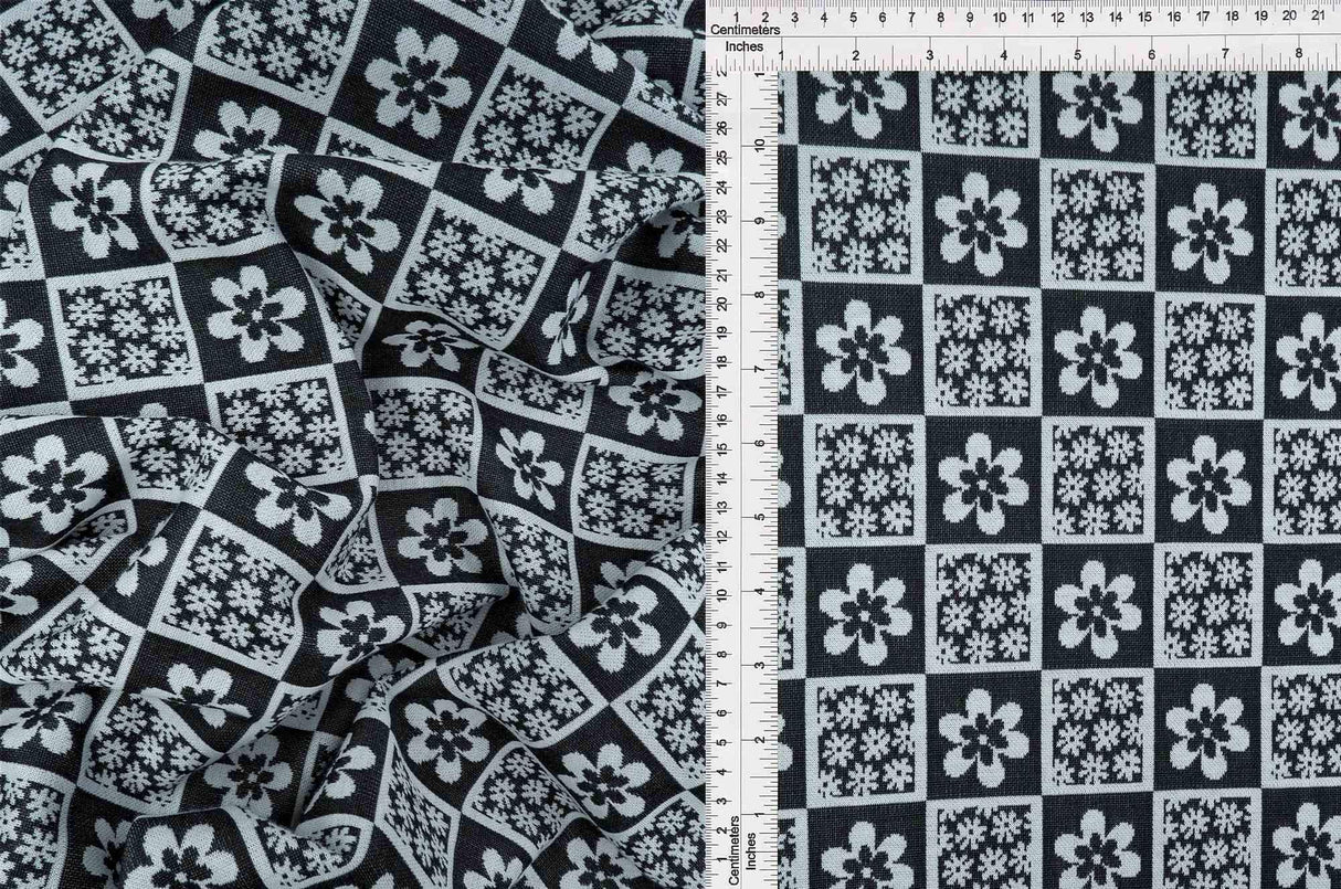 58/60" Double Knit Jacquard Flower Checker Fabric 97% Polyester 3% Spandex 220 GSM Yard