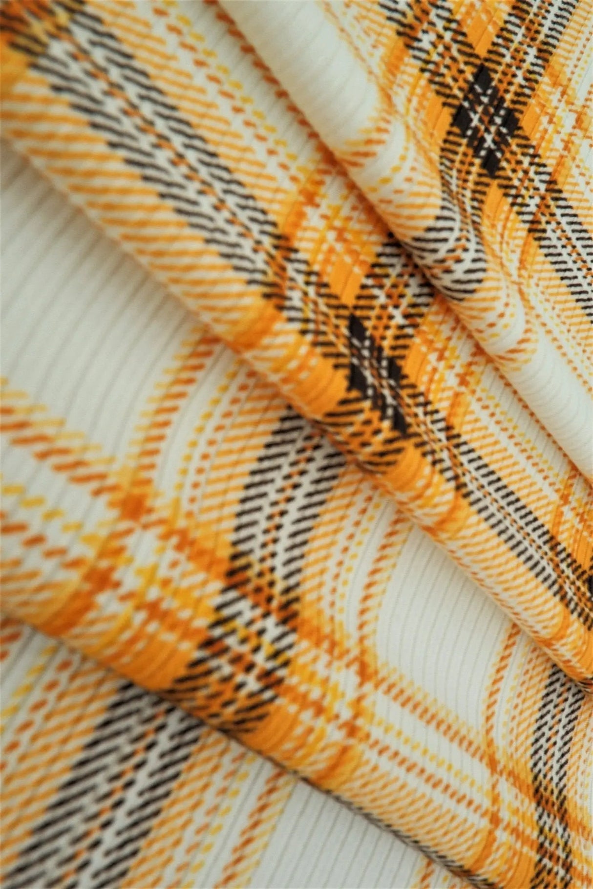 1 Yard Ivory Mustard Plaid 4X2 Yummy Rib Knit Fabric Soft Stretch 58/60 Inches Wide
