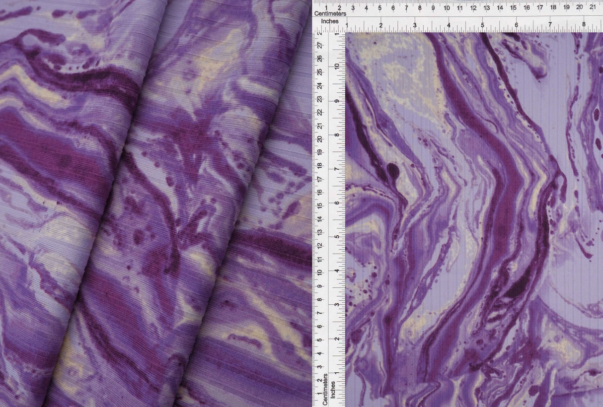 8x3 Yummy Rib Knit Fabric Marble Print, Soft & Stretchy 58/60" Wide