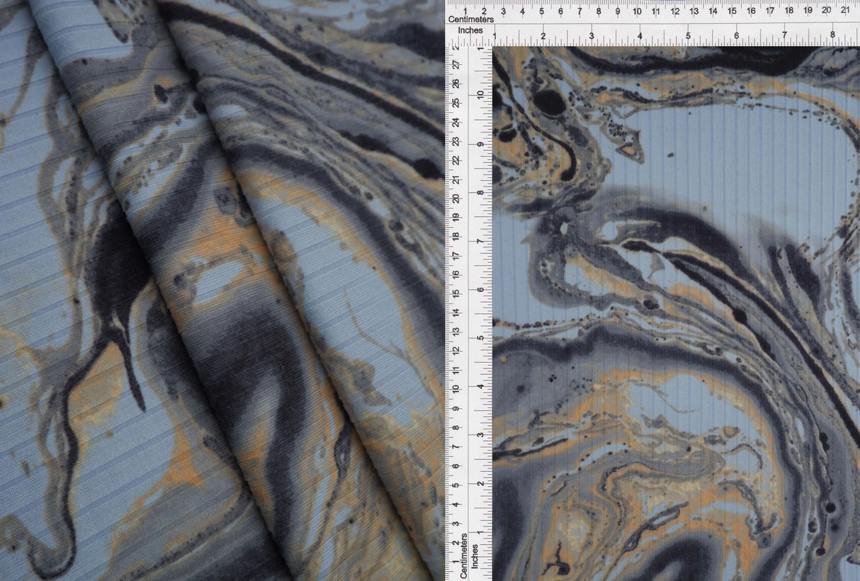 8x3 Yummy Rib Knit Fabric Marble Print, Soft & Stretchy 58/60" Wide