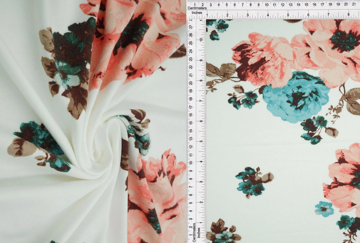 Brushed DTY Knit with Oversized Floral Print Soft Stretch Fabric, 58/60" Wide