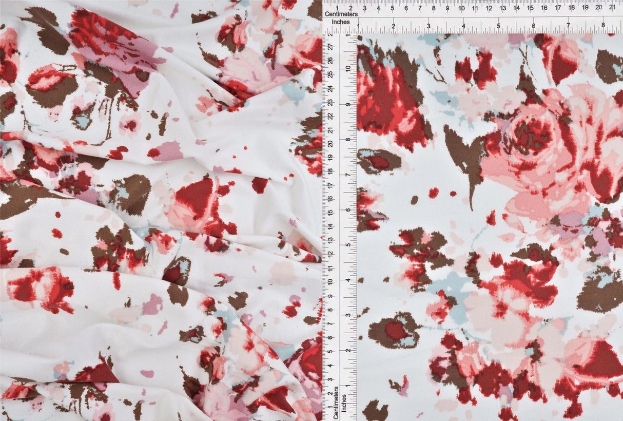 DTY Brushed Floral Knit Fabric, Lightweight Stretch Flower Print 58/60" Wide