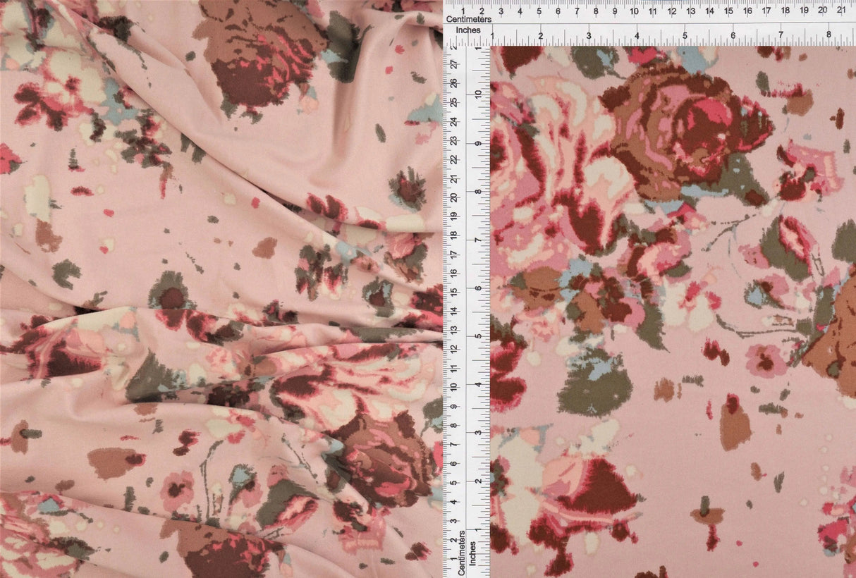 DTY Brushed Floral Knit Fabric, Lightweight Stretch Flower Print 58/60" Wide