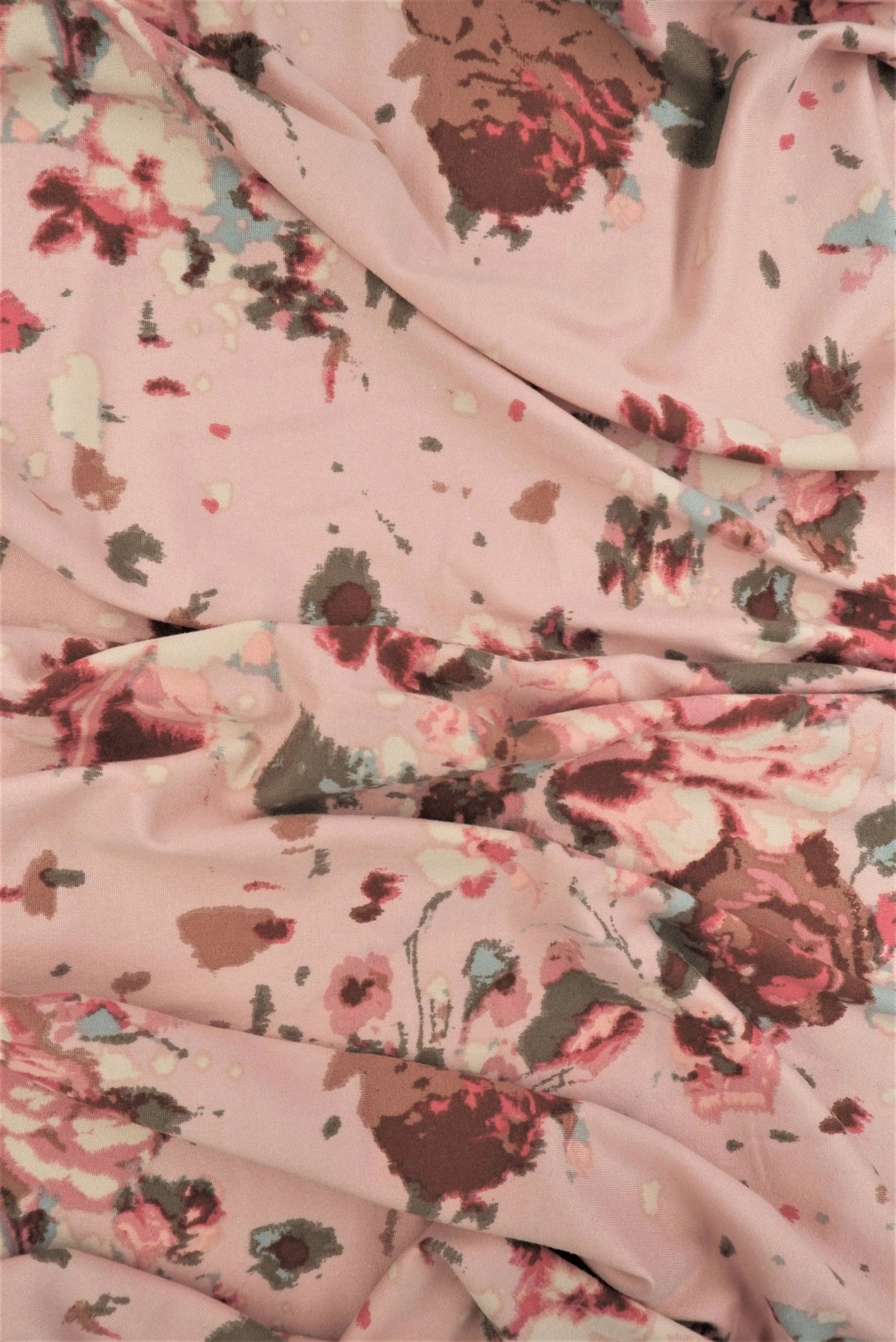 DTY Brushed Floral Knit Fabric, Lightweight Stretch Flower Print 58/60" Wide