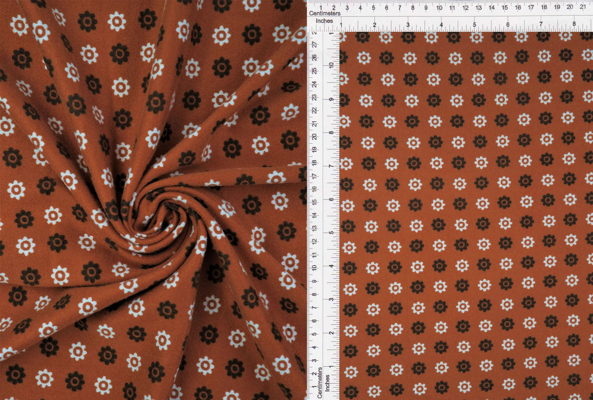 DTY Brushed Ditsy Geo Floral Knit, Soft Lightweight Print Stretch Fabric, 58/60" Wide