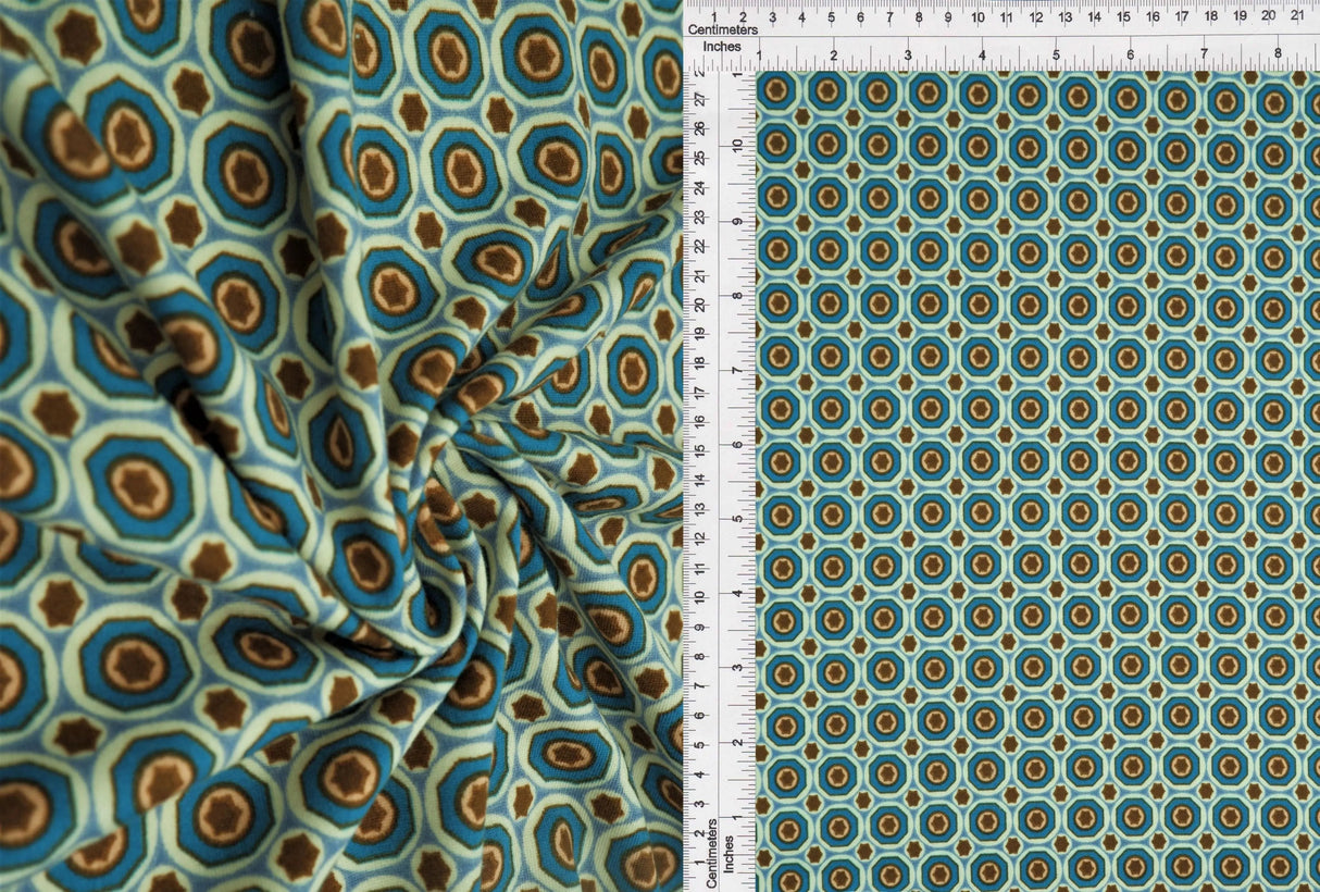 DTY Brushed Geometric Print Fabric, Soft Lightweight Design Stretch Knit, 58/60" Wide