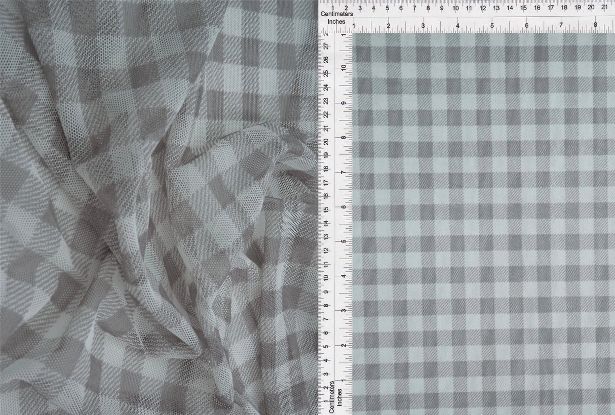 1 Yard Polyester Spandex 80 GSM Mesh Fabric Plaid Gingham Checkered Print Lightweight 54" Width