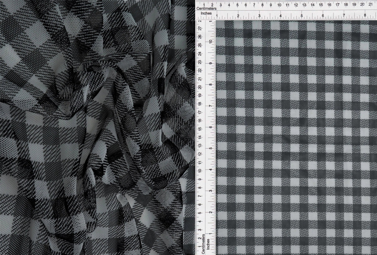 1 Yard Polyester Spandex 80 GSM Mesh Fabric Plaid Gingham Checkered Print Lightweight 54" Width