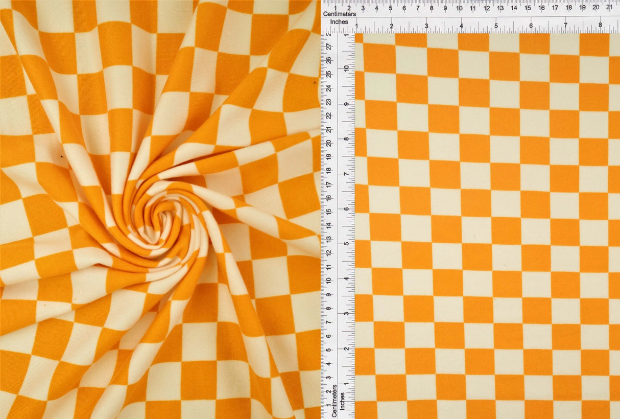 1 Yard Checkered Geo Print DTY Brushed Knit Fabric Soft Stretch Polyester Spandex 58/60 Inches Wide