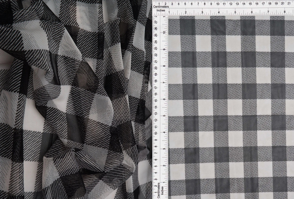 1 Yard Checkered Plaid Mesh Fabric Gingham Print Lightweight Stretch 54 Inches Wide