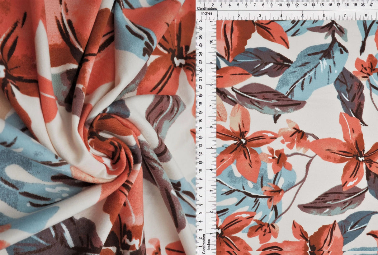 DTY Brushed Big Floral Knit Fabric, Soft Stretch Flower Print 58/60" Wide