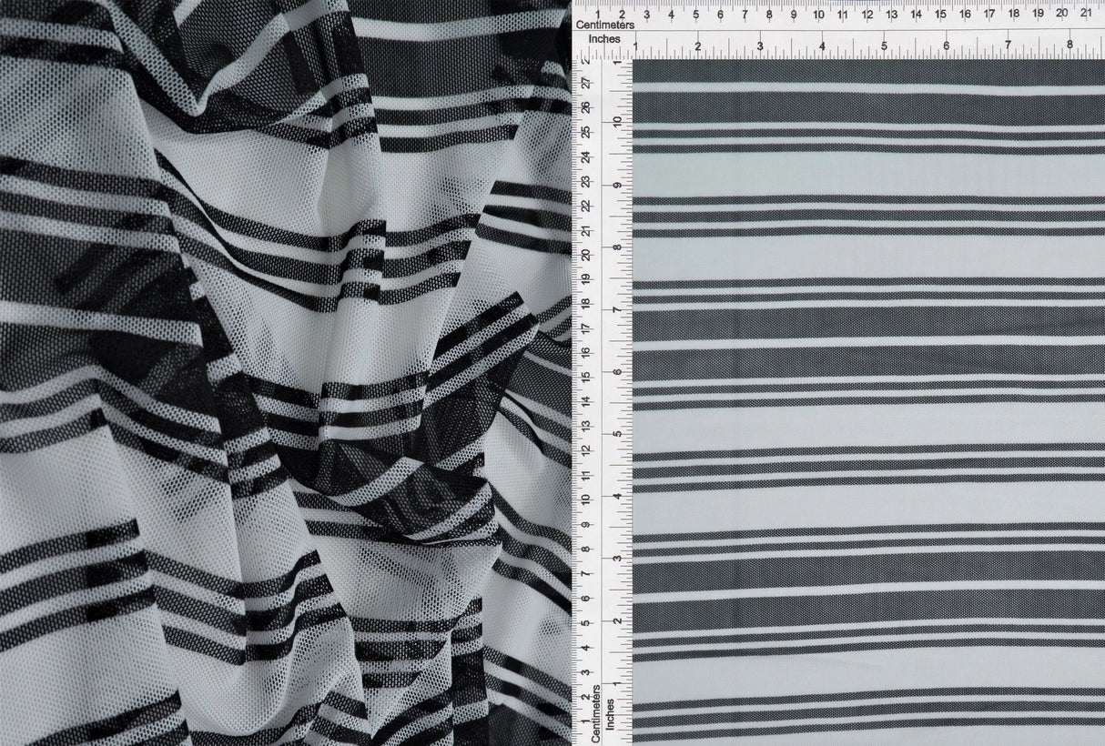 1 Yard Polyester Spandex 80 GSM Mesh Fabric Horizontal Stripe Print Lightweight Stretch 54" Width