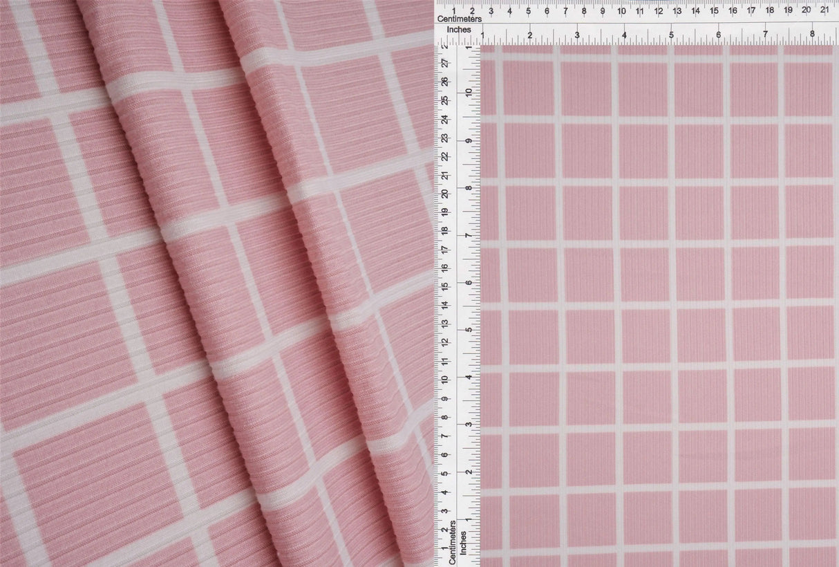 4x2 Yummy Rib Plaid Fabric Stretch Windowpane Knit, 58/60" Wide