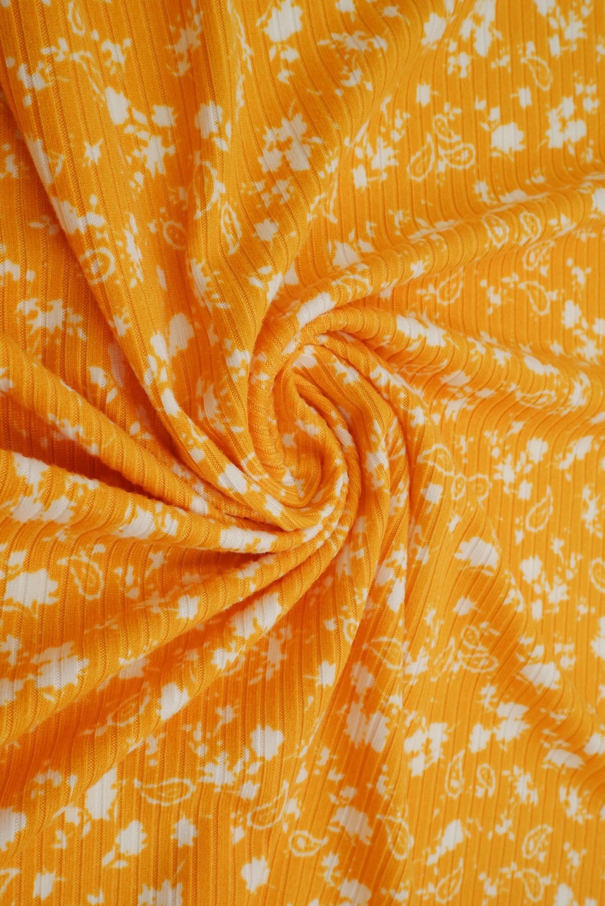 4×2 Yummy Rib Knit with Paisley Floral Print 58/60'' Wide Soft Stretch Fabric