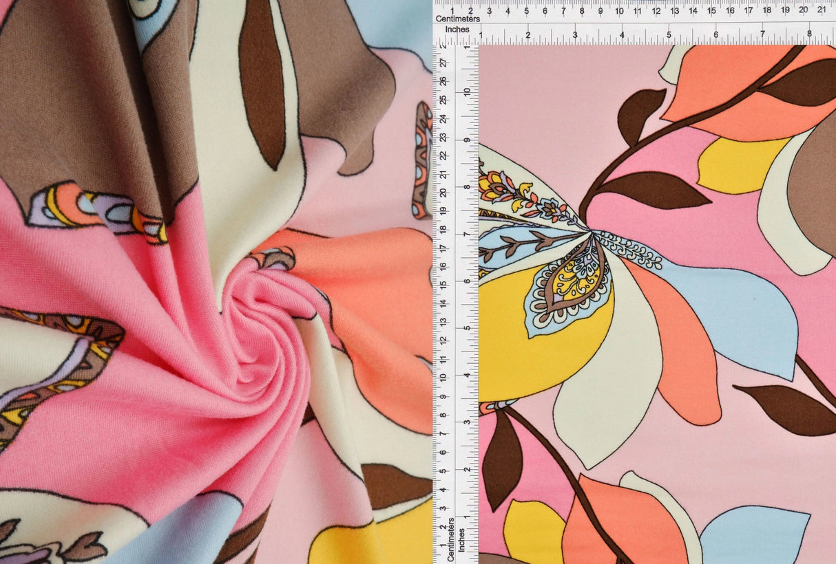 Soft Floral Garden Brushed DTY Knit Fabric Stretch Material 58/60" Wide