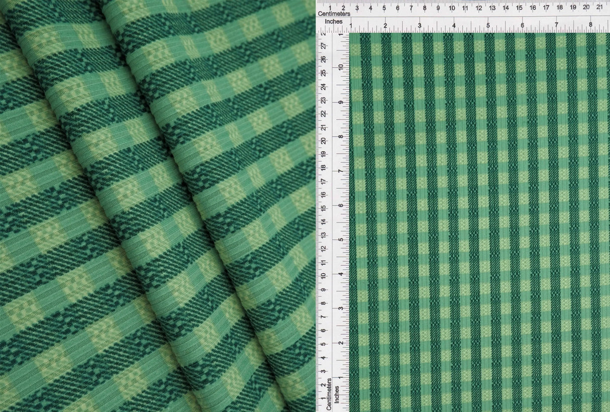 4×2 Yummy Rib Gingham Checkered Knit Soft Stretch Fabric, 87% Polyester 13% Spandex, 58/60'' Wide