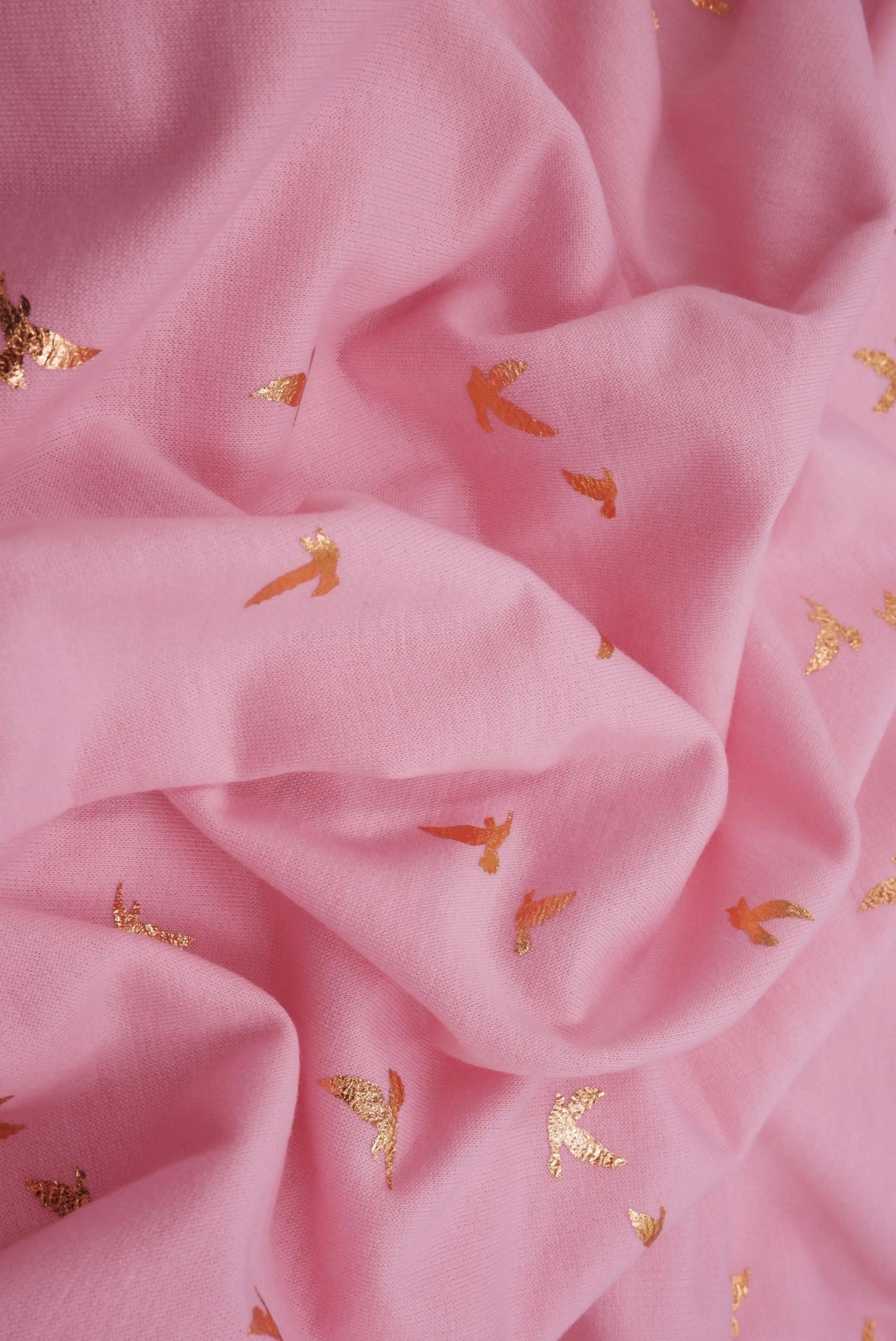 French Terry Bird Foil Fabric Stretch Knit with Foil Print, 58/60" Wide
