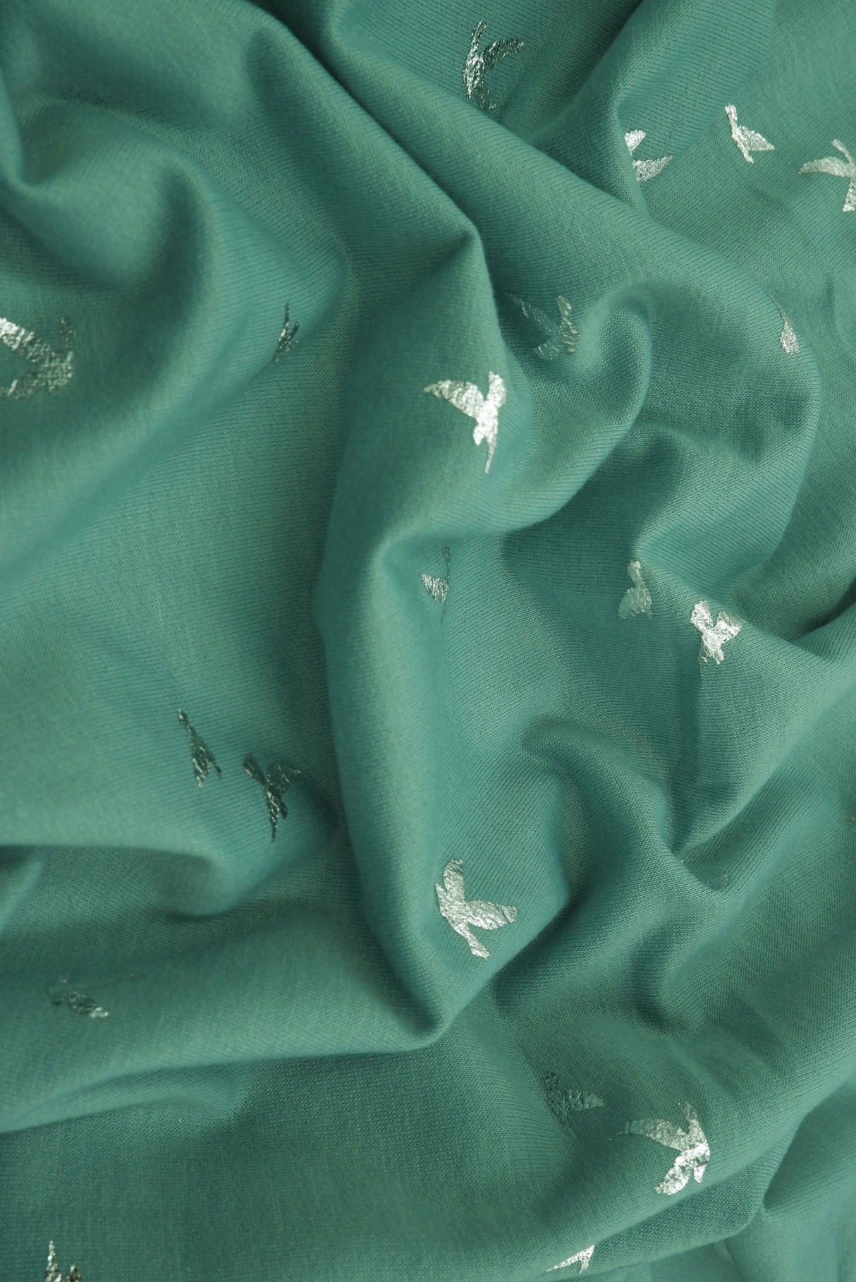 French Terry Bird Foil Fabric Stretch Knit with Foil Print, 58/60" Wide