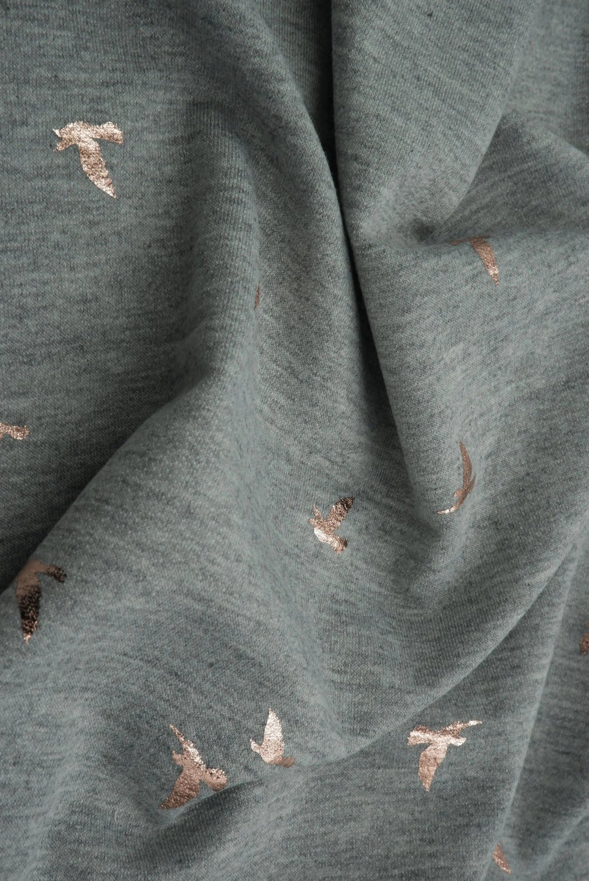 French Terry Bird Foil Fabric Stretch Knit with Foil Print, 58/60" Wide