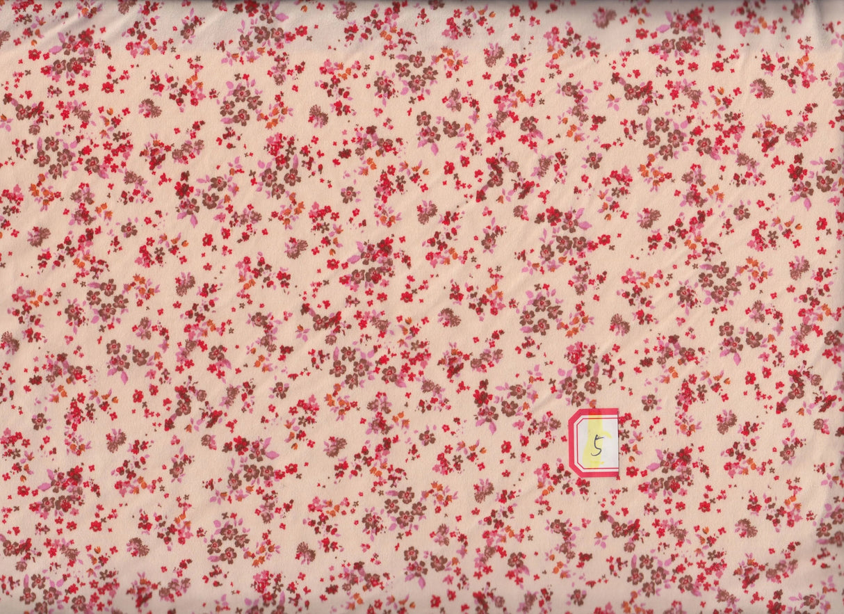 1 Yard Sand & Red Ditsy Floral Brushed DTY Knit Fabric Soft Stretch 58/60" Wide