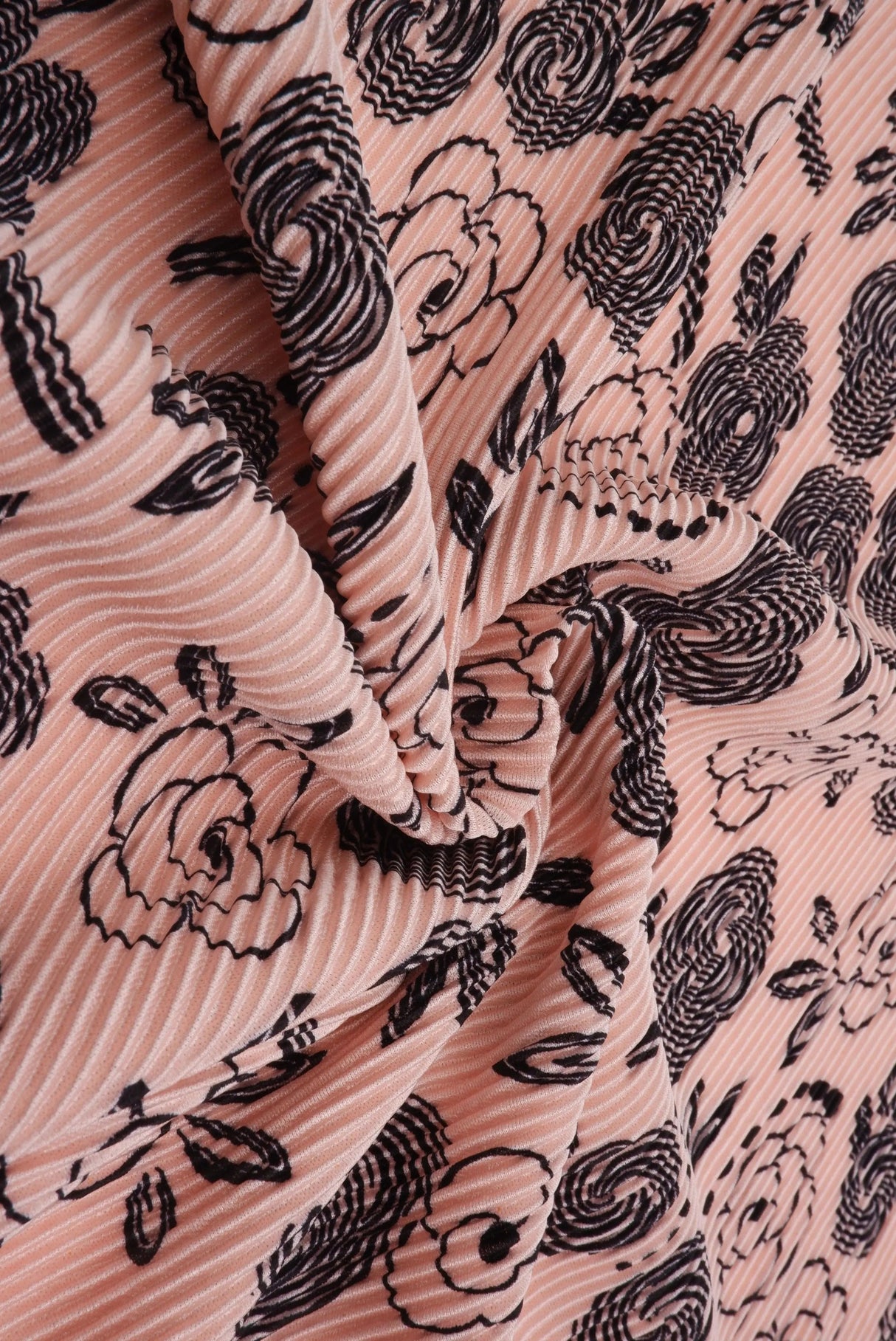 Pleated Geo Floral Fabric 100% Polyester Bodre Interlock, 58/59" Wide, Lightweight Knit